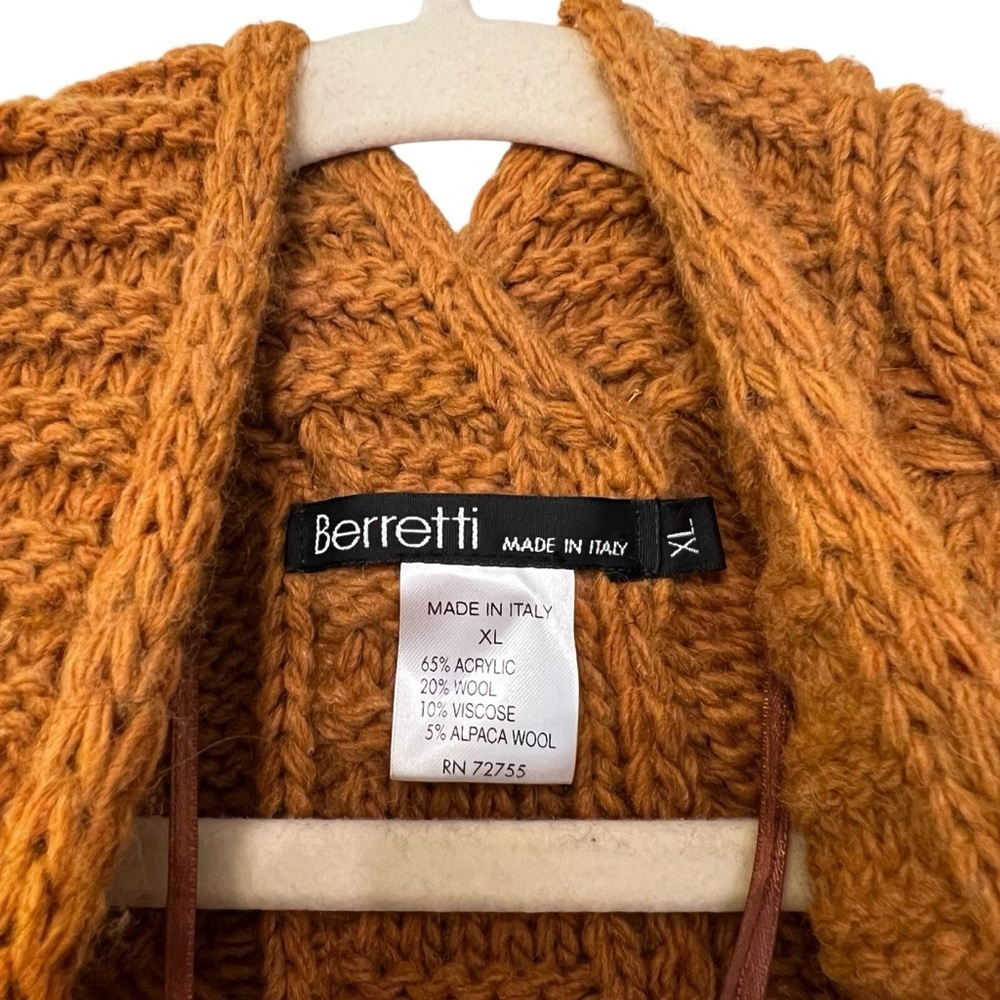 Berretti Made in Italy Wool Blend Chunky Cable Knit Shrug Rust Brown XL Cozy - Picture 3 of 4